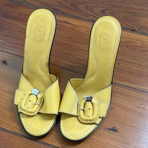 Tod's Bright Yellow Buckle Mules